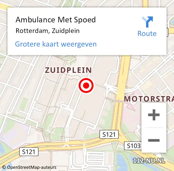 Locatie op kaart van de 112 melding: Ambulance Met Spoed Naar Rotterdam, Zuidplein op 25 november 2017 20:27