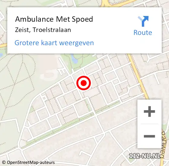 Locatie op kaart van de 112 melding: Ambulance Met Spoed Naar Zeist, Troelstralaan op 25 november 2017 20:46