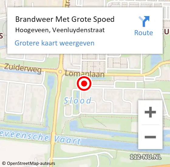 Locatie op kaart van de 112 melding: Brandweer Met Grote Spoed Naar Hoogeveen, Veenluydenstraat op 25 november 2017 23:07