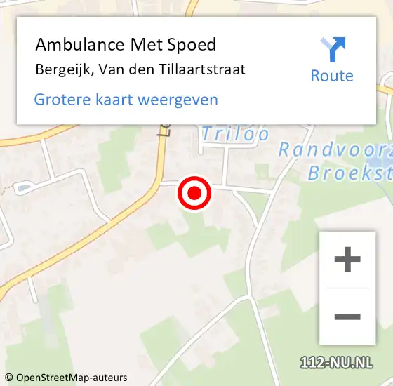 Locatie op kaart van de 112 melding: Ambulance Met Spoed Naar Bergeijk, Van den Tillaartstraat op 26 november 2017 00:59