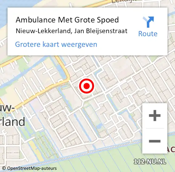 Locatie op kaart van de 112 melding: Ambulance Met Grote Spoed Naar Nieuw-Lekkerland, Jan Bleijsenstraat op 26 november 2017 02:13