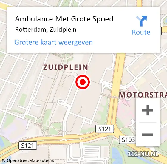 Locatie op kaart van de 112 melding: Ambulance Met Grote Spoed Naar Rotterdam, Zuidplein op 26 november 2017 02:22