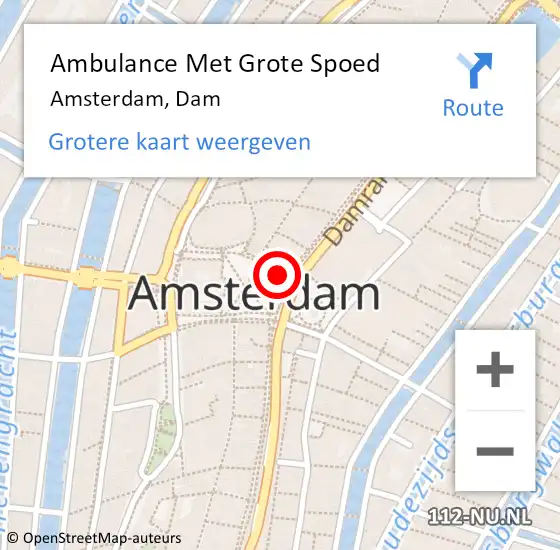 Locatie op kaart van de 112 melding: Ambulance Met Grote Spoed Naar Amsterdam, Dam op 26 november 2017 04:05