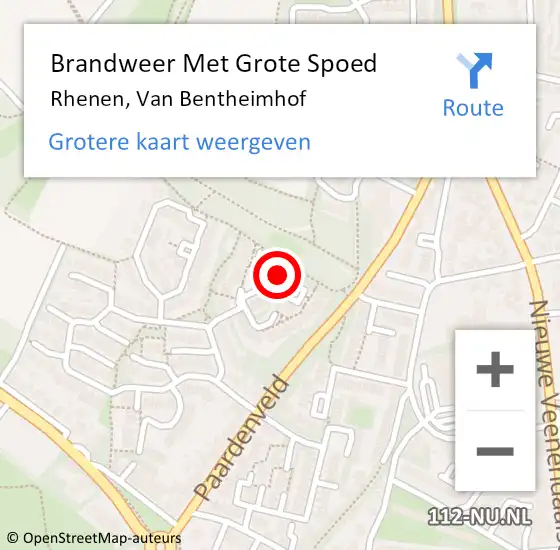 Locatie op kaart van de 112 melding: Brandweer Met Grote Spoed Naar Rhenen, Van Bentheimhof op 26 november 2017 05:46