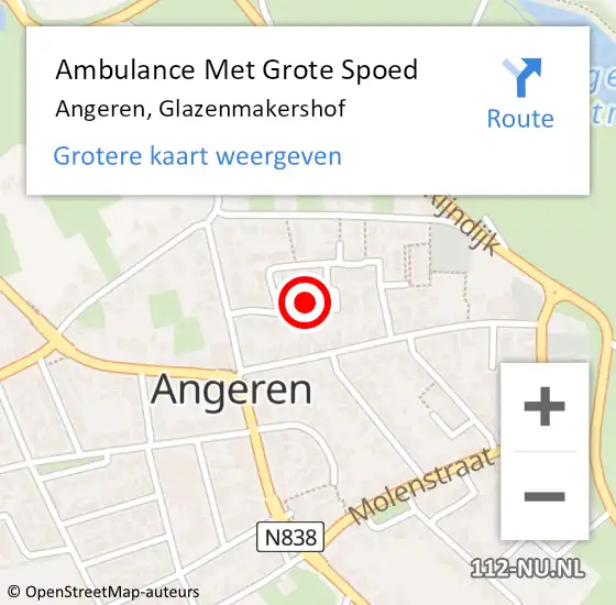 Locatie op kaart van de 112 melding: Ambulance Met Grote Spoed Naar Angeren, Glazenmakershof op 26 november 2017 08:42