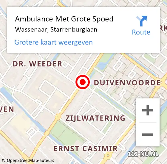 Locatie op kaart van de 112 melding: Ambulance Met Grote Spoed Naar Wassenaar, Starrenburglaan op 26 november 2017 10:03