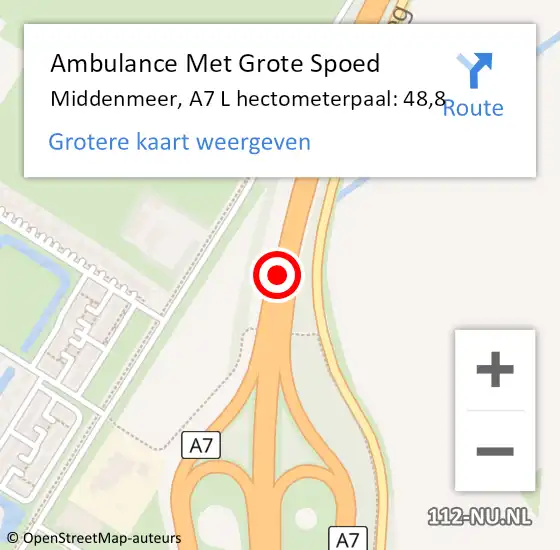 Locatie op kaart van de 112 melding: Ambulance Met Grote Spoed Naar Middenmeer, A7 L hectometerpaal: 48,8 op 26 november 2017 10:13