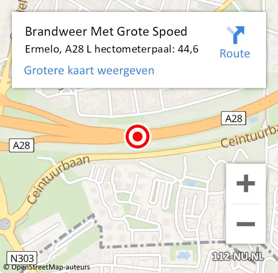 Locatie op kaart van de 112 melding: Brandweer Met Grote Spoed Naar Ermelo, A28 L hectometerpaal: 44,6 op 26 november 2017 11:56