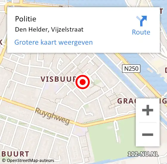 Locatie op kaart van de 112 melding: Politie Den Helder, Vijzelstraat op 26 november 2017 13:47