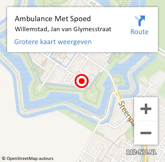 Locatie op kaart van de 112 melding: Ambulance Met Spoed Naar Willemstad, Jan van Glymesstraat op 26 november 2017 15:19