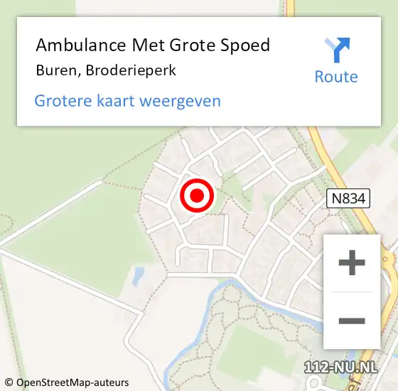 Locatie op kaart van de 112 melding: Ambulance Met Grote Spoed Naar Buren, Broderieperk op 7 februari 2014 21:03