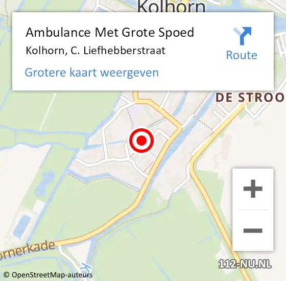 Locatie op kaart van de 112 melding: Ambulance Met Grote Spoed Naar Kolhorn, C. Liefhebberstraat op 26 november 2017 16:55