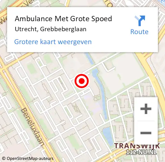 Locatie op kaart van de 112 melding: Ambulance Met Grote Spoed Naar Utrecht, Grebbeberglaan op 26 november 2017 17:03