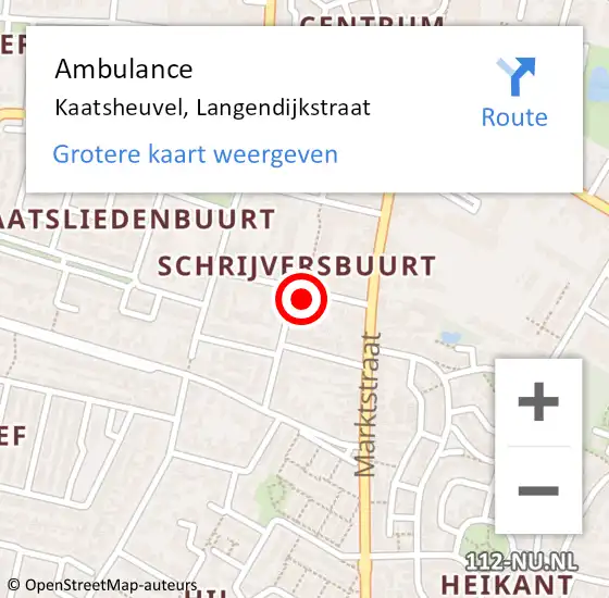 Locatie op kaart van de 112 melding: Ambulance Kaatsheuvel, Langendijkstraat op 26 november 2017 17:39