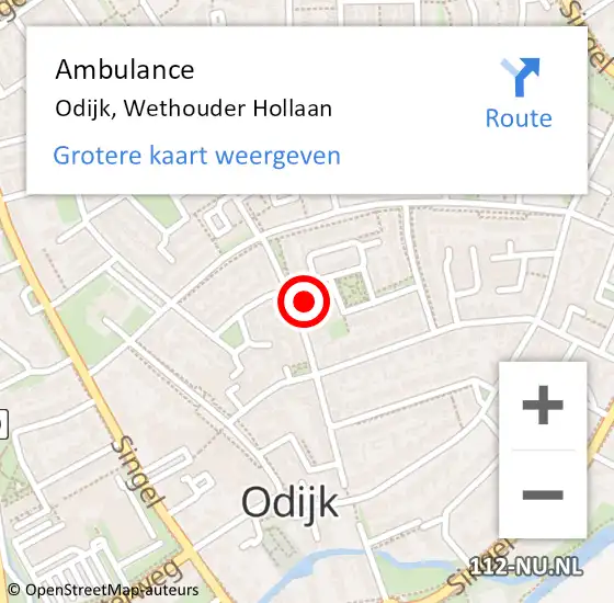 Locatie op kaart van de 112 melding: Ambulance Odijk, Wethouder Hollaan op 26 november 2017 20:53
