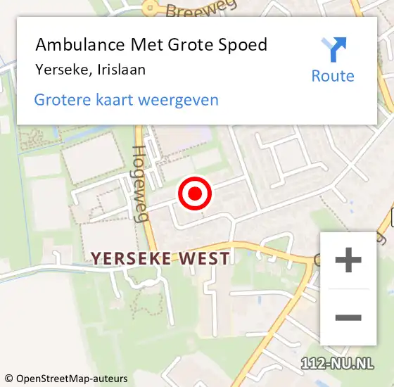 Locatie op kaart van de 112 melding: Ambulance Met Grote Spoed Naar Yerseke, Irislaan op 26 november 2017 21:17