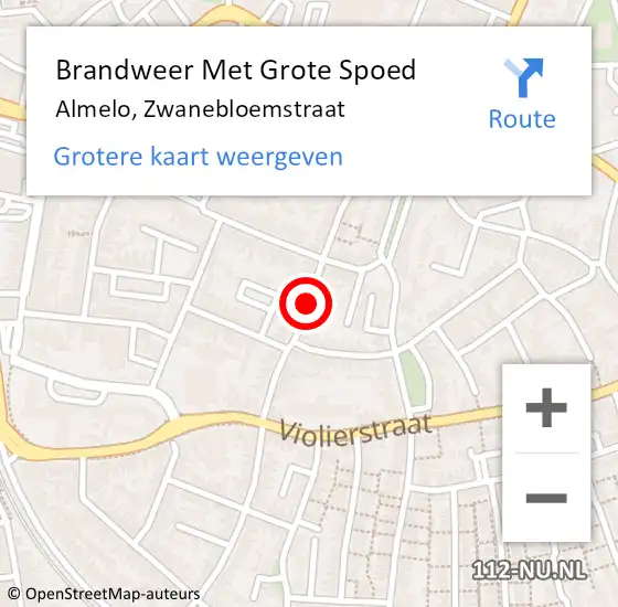 Locatie op kaart van de 112 melding: Brandweer Met Grote Spoed Naar Almelo, Zwanebloemstraat op 26 november 2017 22:00