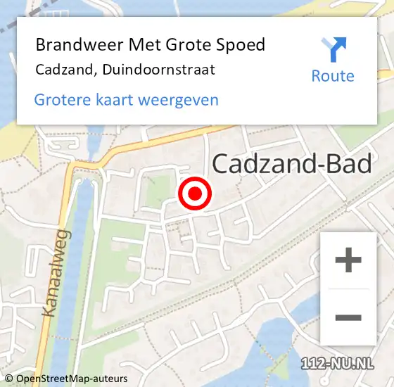 Locatie op kaart van de 112 melding: Brandweer Met Grote Spoed Naar Cadzand, Duindoornstraat op 27 november 2017 00:36