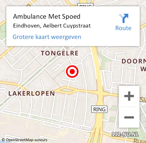 Locatie op kaart van de 112 melding: Ambulance Met Spoed Naar Eindhoven, Aelbert Cuypstraat op 27 november 2017 00:49