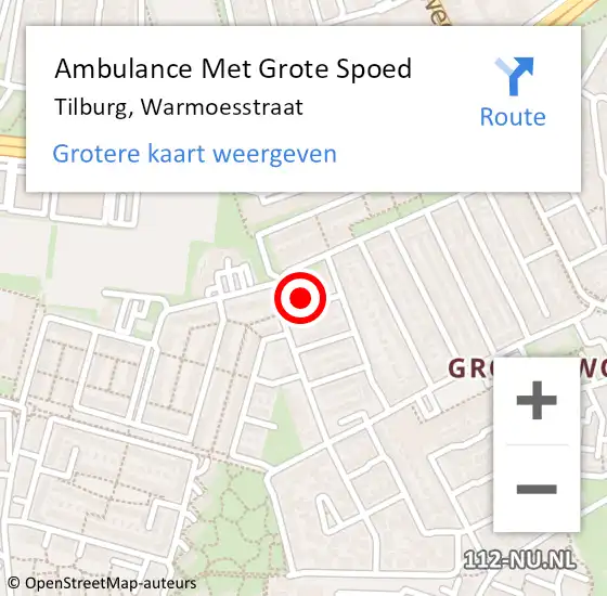 Locatie op kaart van de 112 melding: Ambulance Met Grote Spoed Naar Tilburg, Warmoesstraat op 27 november 2017 01:34