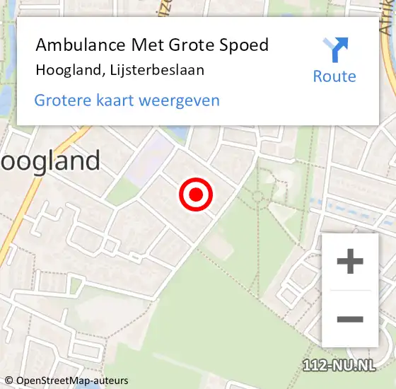 Locatie op kaart van de 112 melding: Ambulance Met Grote Spoed Naar Hoogland, Lijsterbeslaan op 27 november 2017 04:19