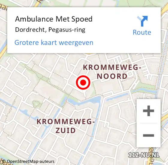 Locatie op kaart van de 112 melding: Ambulance Met Spoed Naar Dordrecht, Pegasus-ring op 27 november 2017 05:05