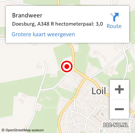 Locatie op kaart van de 112 melding: Brandweer Doesburg, A348 R hectometerpaal: 3,0 op 27 november 2017 06:59