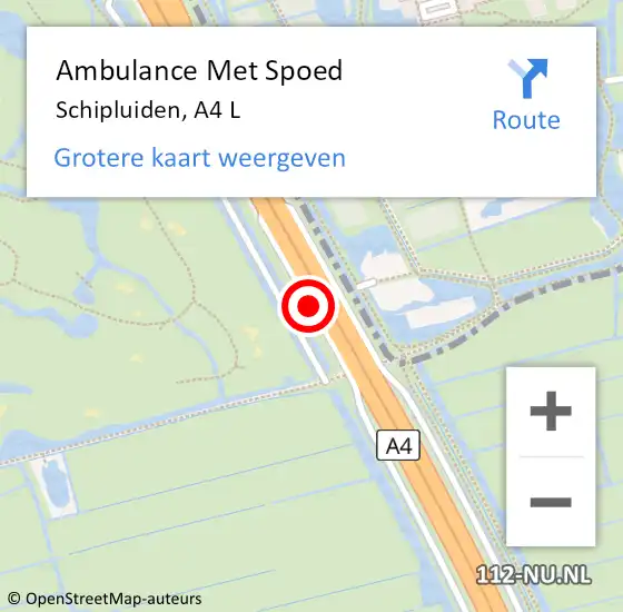 Locatie op kaart van de 112 melding: Ambulance Met Spoed Naar Schipluiden, A4 L op 27 november 2017 07:04