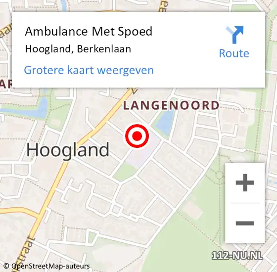 Locatie op kaart van de 112 melding: Ambulance Met Spoed Naar Hoogland, Berkenlaan op 27 november 2017 07:45