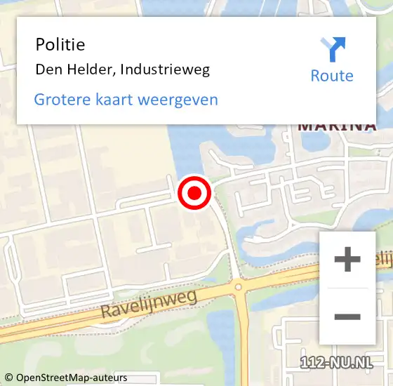 Locatie op kaart van de 112 melding: Politie Den Helder, Industrieweg op 27 november 2017 08:48