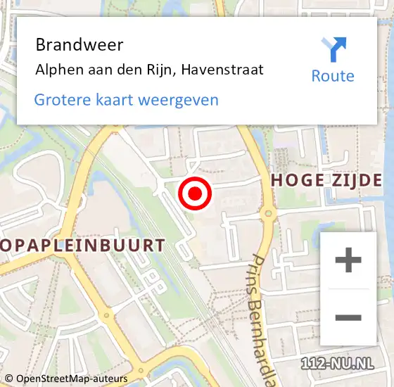 Locatie op kaart van de 112 melding: Brandweer Alphen aan den Rijn, Havenstraat op 27 november 2017 08:55