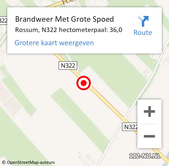 Locatie op kaart van de 112 melding: Brandweer Met Grote Spoed Naar Rossum, N322 hectometerpaal: 36,0 op 27 november 2017 09:02