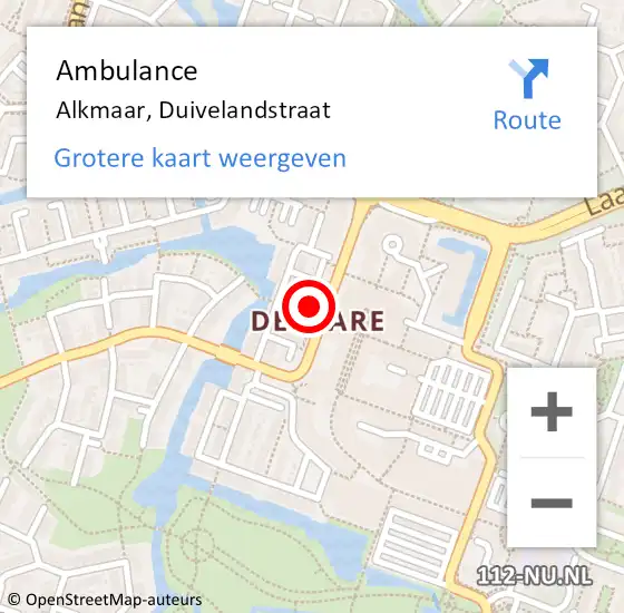 Locatie op kaart van de 112 melding: Ambulance Alkmaar, Duivelandstraat op 27 november 2017 10:38