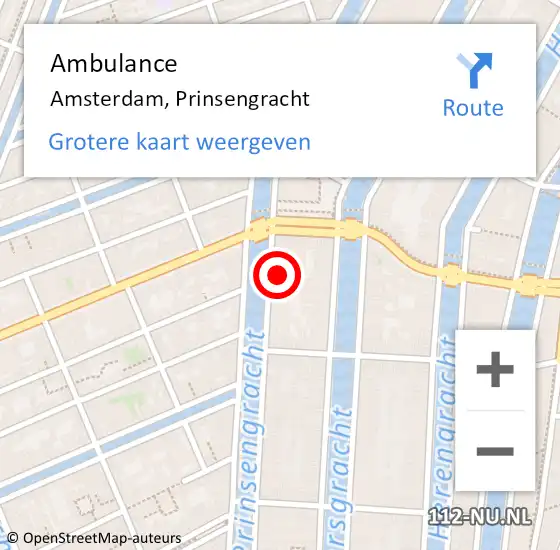 Locatie op kaart van de 112 melding: Ambulance Amsterdam, Prinsengracht op 27 november 2017 11:29