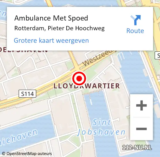 Locatie op kaart van de 112 melding: Ambulance Met Spoed Naar Rotterdam, Pieter de Hoochweg op 27 november 2017 12:05