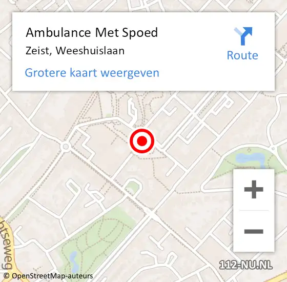 Locatie op kaart van de 112 melding: Ambulance Met Spoed Naar Zeist, Weeshuislaan op 27 november 2017 12:17