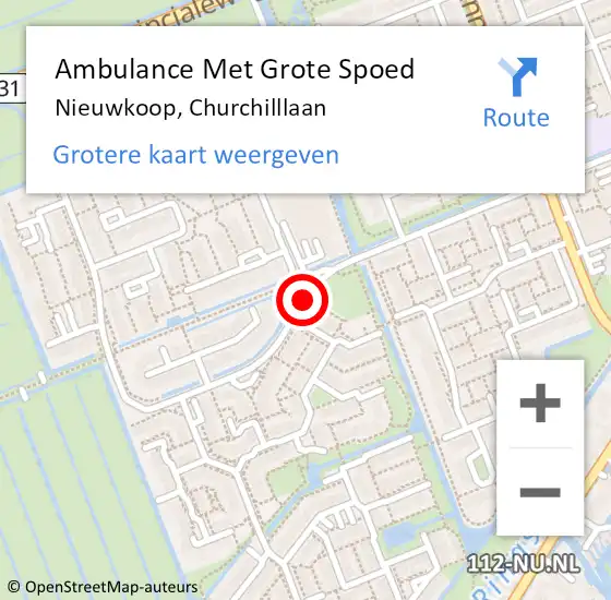 Locatie op kaart van de 112 melding: Ambulance Met Grote Spoed Naar Nieuwkoop, Churchilllaan op 27 november 2017 14:14