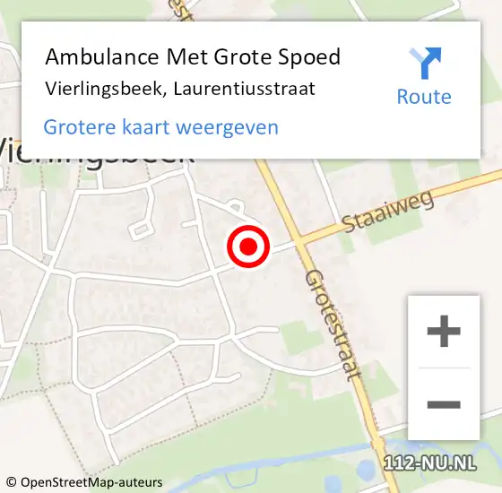 Locatie op kaart van de 112 melding: Ambulance Met Grote Spoed Naar Vierlingsbeek, Laurentiusstraat op 27 november 2017 15:25