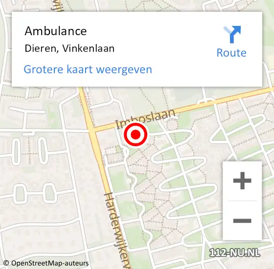 Locatie op kaart van de 112 melding: Ambulance Dieren, Vinkenlaan op 27 november 2017 16:50