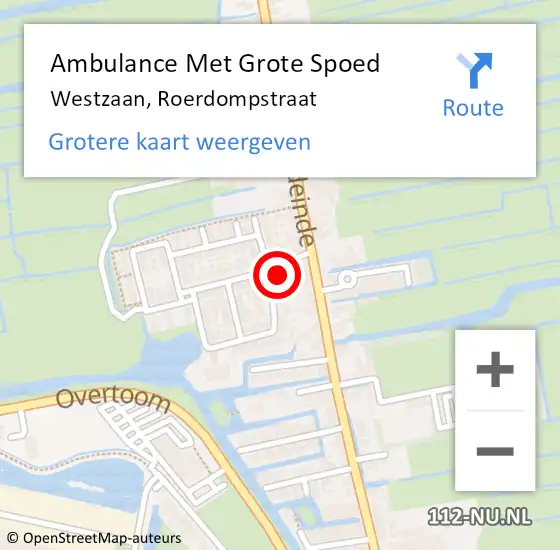 Locatie op kaart van de 112 melding: Ambulance Met Grote Spoed Naar Westzaan, Roerdompstraat op 27 november 2017 17:14