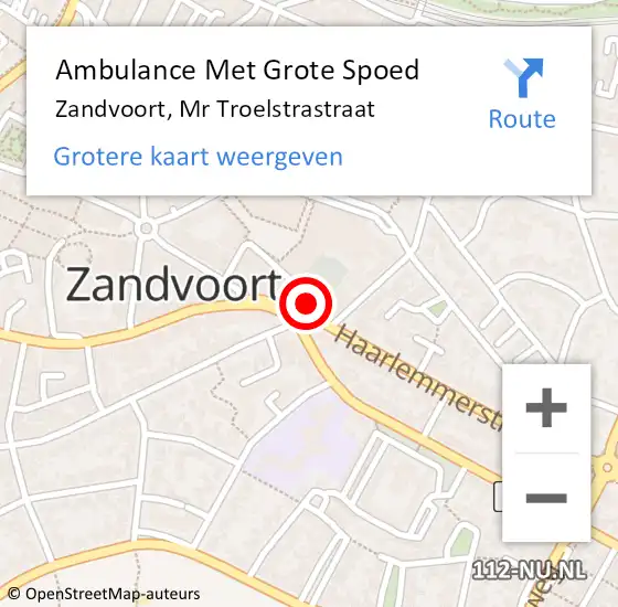 Locatie op kaart van de 112 melding: Ambulance Met Grote Spoed Naar Zandvoort, Mr Troelstrastraat op 27 november 2017 17:41