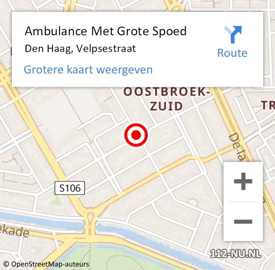 Locatie op kaart van de 112 melding: Ambulance Met Grote Spoed Naar Den Haag, Velpsestraat op 27 november 2017 18:16