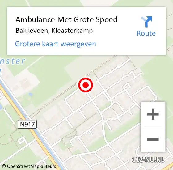 Locatie op kaart van de 112 melding: Ambulance Met Grote Spoed Naar Bakkeveen, Kleasterkamp op 27 november 2017 20:55