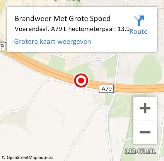 Locatie op kaart van de 112 melding: Brandweer Met Grote Spoed Naar Voerendaal, A79 L hectometerpaal: 13,9 op 27 november 2017 22:28