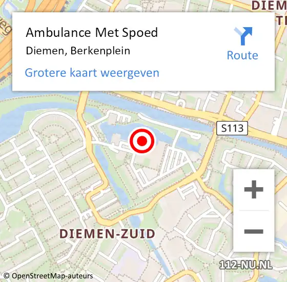 Locatie op kaart van de 112 melding: Ambulance Met Spoed Naar Diemen, Berkenplein op 27 november 2017 22:46