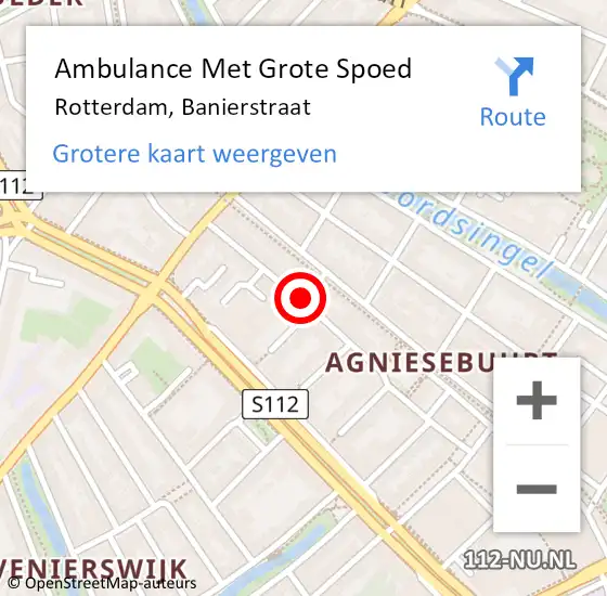 Locatie op kaart van de 112 melding: Ambulance Met Grote Spoed Naar Rotterdam, Banierstraat op 27 november 2017 22:53
