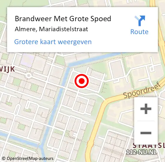 Locatie op kaart van de 112 melding: Brandweer Met Grote Spoed Naar Almere, Mariadistelstraat op 28 november 2017 01:43