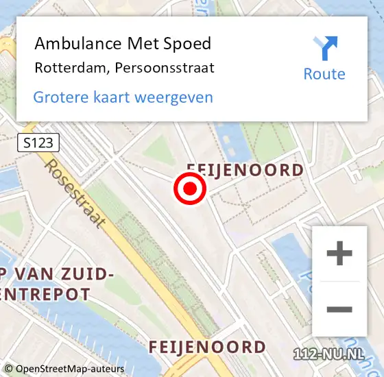 Locatie op kaart van de 112 melding: Ambulance Met Spoed Naar Rotterdam, Persoonsstraat op 28 november 2017 03:48