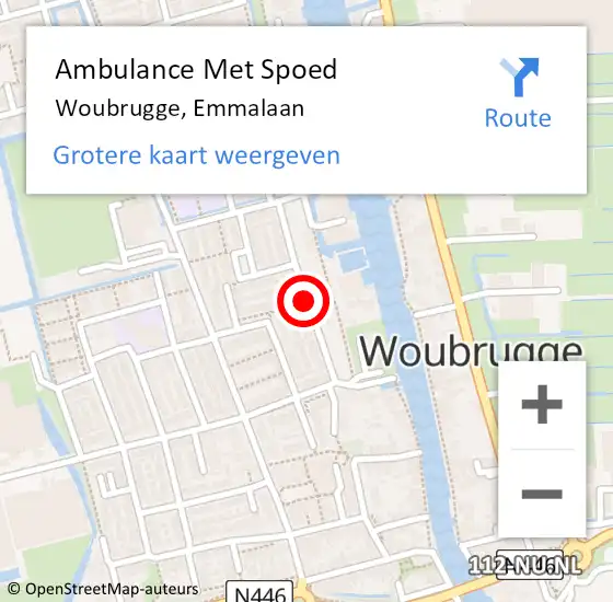 Locatie op kaart van de 112 melding: Ambulance Met Spoed Naar Woubrugge, Emmalaan op 28 november 2017 06:04