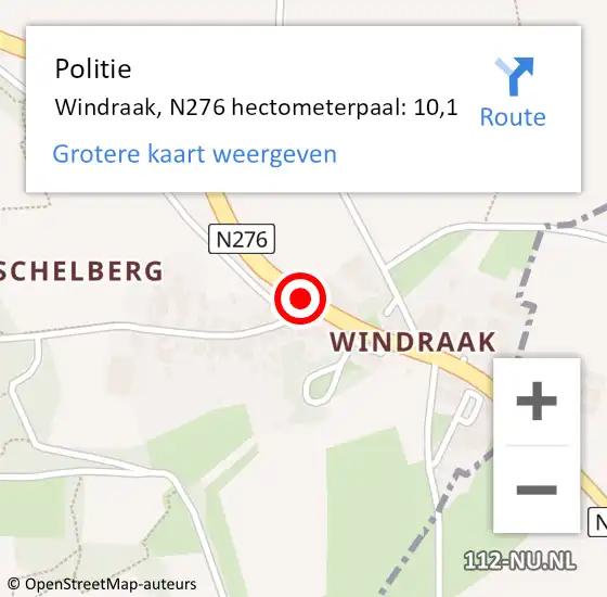 Locatie op kaart van de 112 melding: Politie Windraak, N276 hectometerpaal: 10,1 op 28 november 2017 07:21